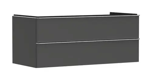 Waschtischunterschrank von Hansgrohe in diamantgrau mit zwei Schubkästen, geeignet für die Verwendung mit einem Aufsatzwaschtisch.
